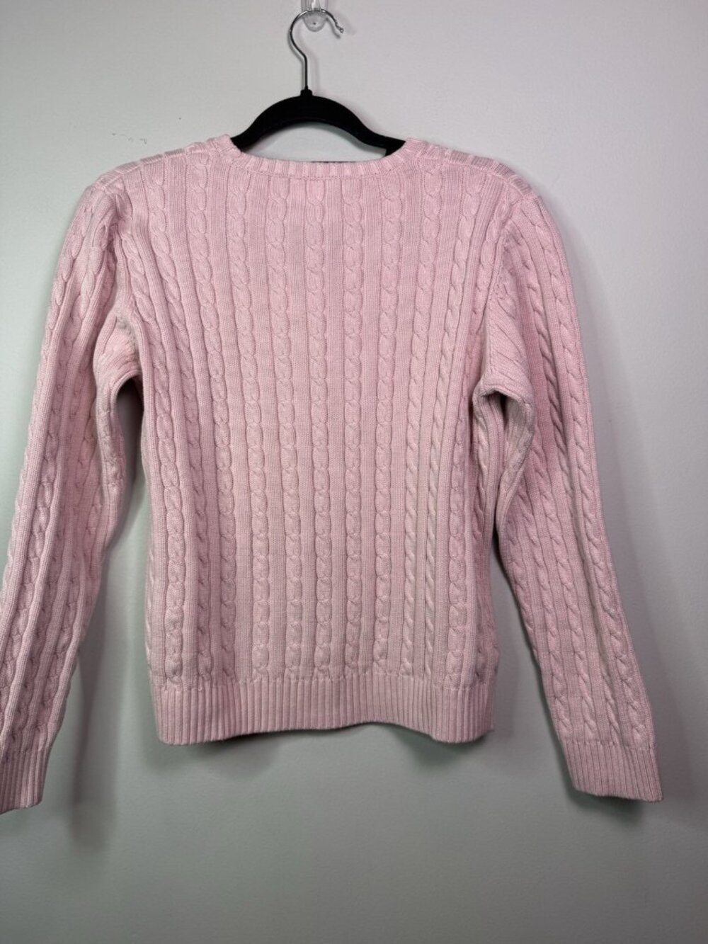 VTG Ralph Lauren Womens Cotton Cable Knit Crew Neck Sweater RLL Logo Pink L - Picture 10 of 14